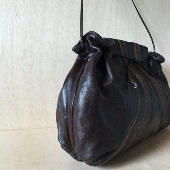 Carlos Falchi Embossed Brown Lambskin Leather Cross Body Bag Clutch